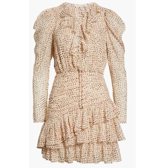 Ulla Johnson Cecily Metallic Dot Long Sleeve Silk Blend Dress Size 8